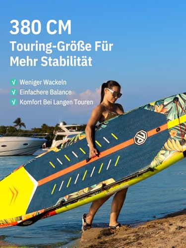 Niphean 380 cm Stand Up Paddling Board, 280 kg Load Capacity Touring SUP Board with Complete SUP Accessories & Kickpad, Sturdy Paddle Board for Adults and Teenagers Racing Surfing