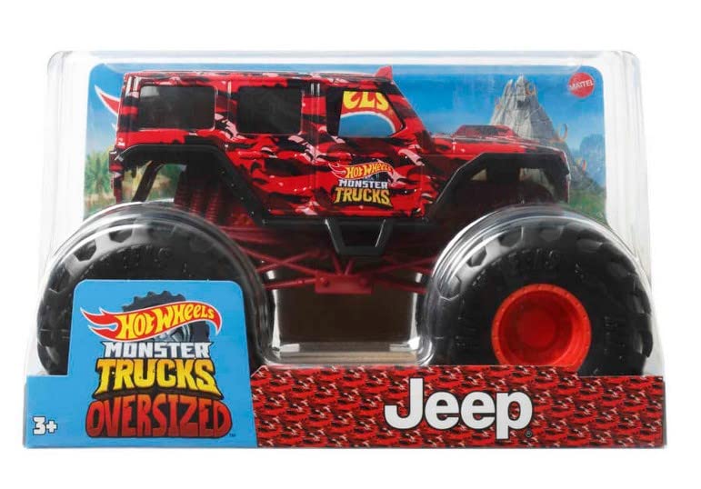 Monster Trucks Oversized 1:24 Scale Diecast, Jeeps (Red)