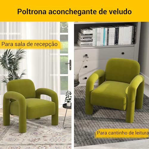 SEYNAR Poltrona Decorativa em Veludo Estofado com Braços Tubulares e Assento Confortável para Sala de Estar e Quarto