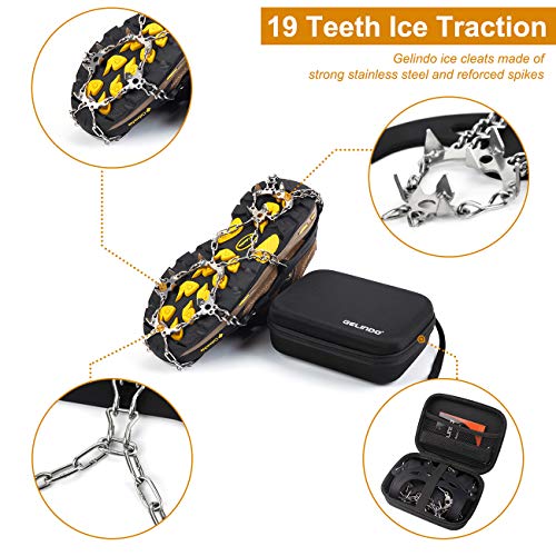 Gelindo Ice Traction Stainless Steel 19 Spikes Crampons for Boots Anti Slip Ice Grip Traction Safe Protection for Hiking, Walking, Climbing, Jogging, Mountaineering on Snow Muddy Road