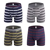 Dardugo Men's Stripe Cotton Boxer Briefs Underwear with Open Fly