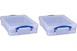Really Useful Box 4 Liter Plastic Stackable Storage Container w/Snap Lid & Built-In Clip Lock Handles for Home & Office Organization, Clear (2 Pack)