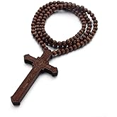 Jemant Wooden Cross Necklace For Men Beads Rosary Long Large Natural Wood Jesus Crucifix Cross Pendant Necklace 36inch Chain Religious Christian Prayer Faith Baptism Easter Handmade Jewelry