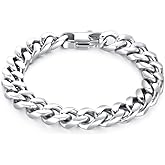 Fusamk Hip Hop Stainless Steel Bracelet Flat Link Bracelet Cuban Chain Bracelet