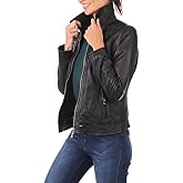 LL LEATHER LOVERS Women's Lambskin Leather Bomber Biker Jacket