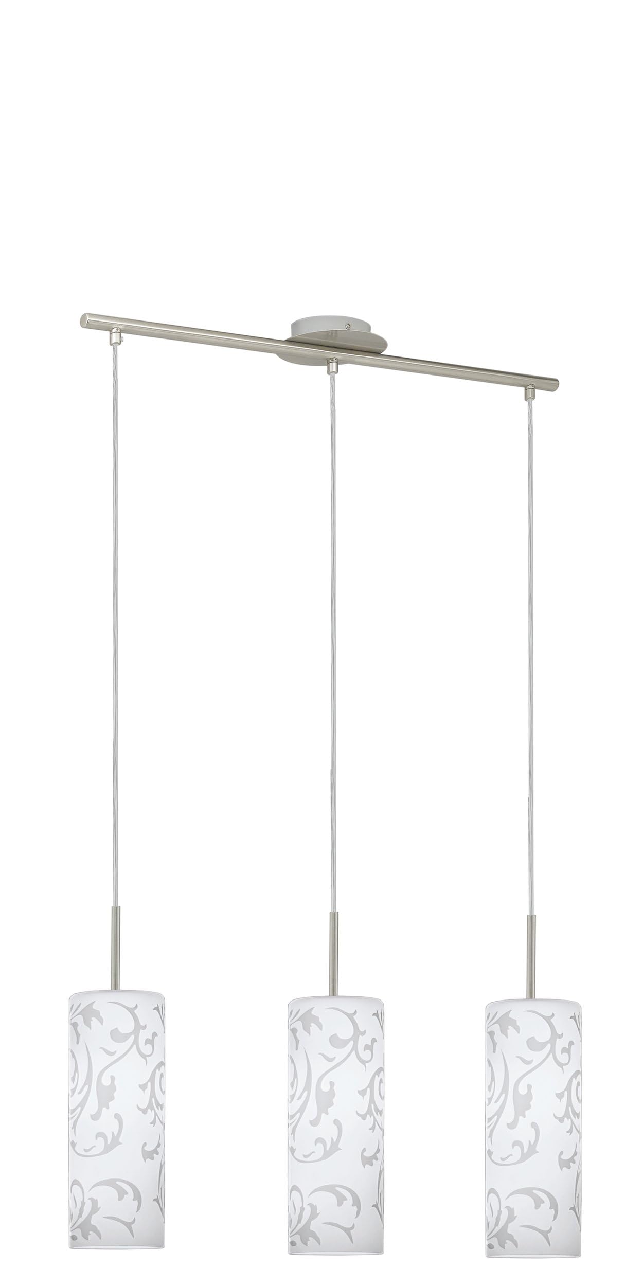 Eglo Pendant Light Amadora, 3-Light Hanging Lamp, Elegant Steel and Printed Glass Pendant in Chrome, White, Dining Table Light, Living Room Hanging Lamp with E27 Socket