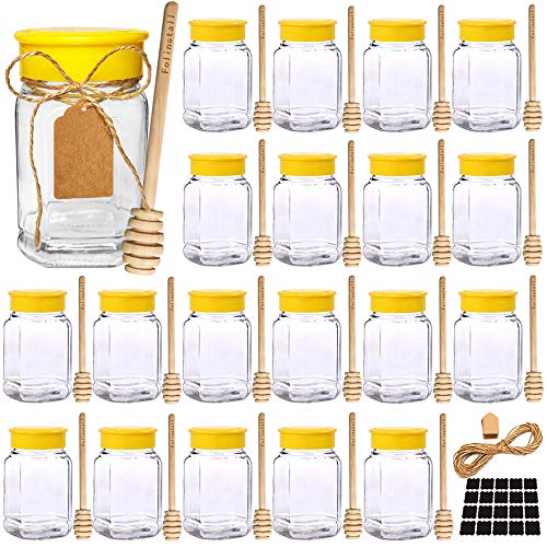 Folinstall 20 Pcs 12 oz Glass Honey Jar with Lids, Honey Containers for Storing and Dispensing Honey on Your Favorite Foods or Drinks, Extra Chalkboard Label, Tag Strings and 20 Honey Dipper Included - Thumbnail 7