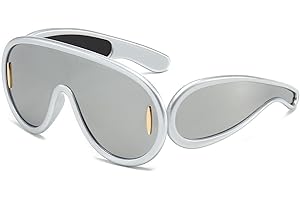 Breaksun Fashion Wave Mask Sunglasses for Women Men Oversized Silver Mirrored Futuristic Shield Sun Glasses Designer Style
