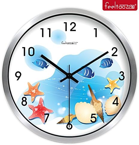 CGGHY 12 Inch Creative Cartoon Small Fish Wall Clock Silence Children'S Room Watch Metal Silver Frame