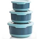 Lille Home Premium Stainless Steel Food Containers/Bento Lunch Box, Anti-Slip Exterior, Set of Three (14OZ, 25OZ, 41OZ), Leakproof, BPA-Free, Steel Snack Containers, Stainless Steel Lunch Box (Blue)