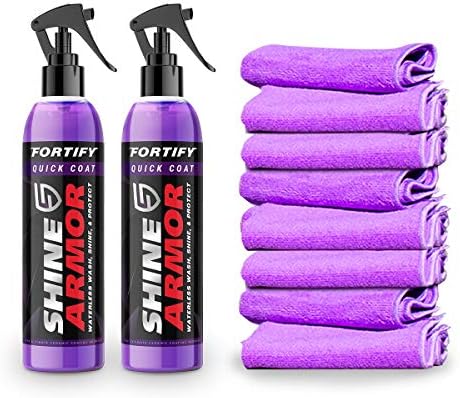 Shine Armor 2重強化クイックコート セラミックコーティング カーワックススプレー 無水洗ワックス 疎水性トップコートポリッシュポリマーペイントシーラント保護 マイクロファイバータオル8枚