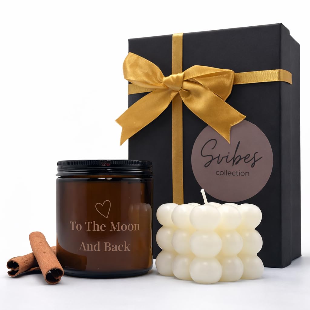 Scented Candle Gift Set for Women – to The Moon and Back Coconut Vanilla Soy Wax Candle Set with Bubble Candle – Birthday & Mother’s Day Gifts