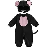Baby Mouse Costume Boy Girl Long Sleeve Fleece Jumpsuits Romper with Ears Hat Toddler Halloween Outfit