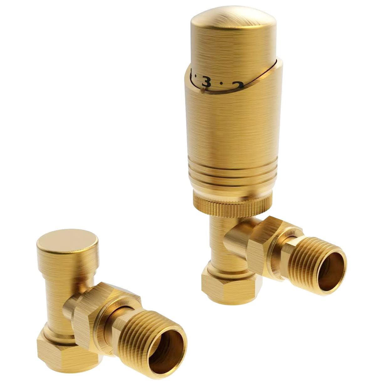 Brushed Brass Thermostatic Radiator Valve Angled TRV Corner Radiator Thermostat Valves (Angled)