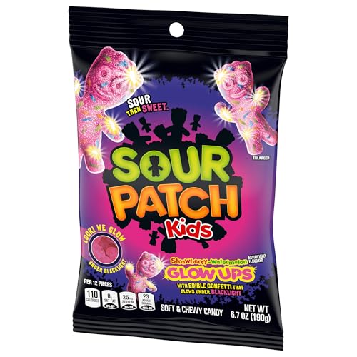 SOUR PATCH KIDS GLOW UPS STRAWBERRY-WATERMELON SOFT & CHEWY CANDY, 6.7 OZ