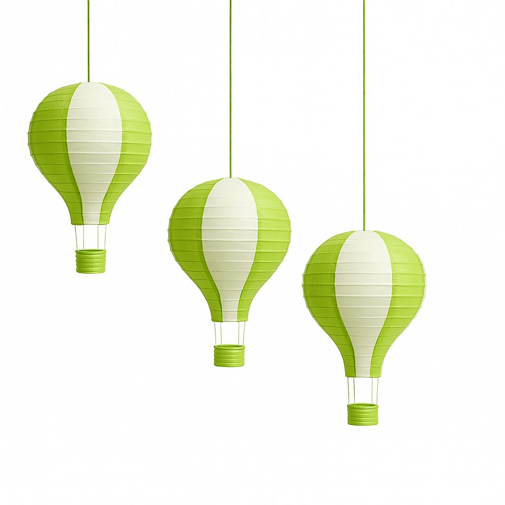 3 pcs Hot Air Balloon Decorations 12" (30cm) Hot Air Balloon Decor Hanging Party Lanterns Paper Nursery Lampshade Baby Class Room School Home Decorations (Green) — image 1