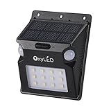 OxyLED OxySol SL07 Dual Motion Sensors Solar Wall Light, 210 Degrees of Motion Detection, 12 LEDs Solar Outdoor Security Lighting, Wireless Waterproof Landscape Path Light for Patio/ Deck/ Yard/Garden