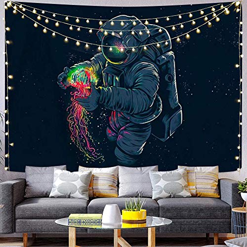 Space Tapestry Trippy Tapestry Cool Astronaut Poster Tapestry Mens Guys Posters For Room Fantasy Galaxy Jellyfish Blacklight Boho Hippie Wall Hanging Spaceman Tapestries For Bedroom Man Room Decor.