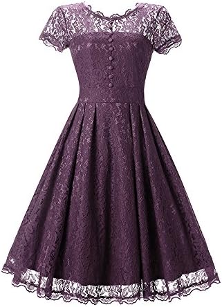Zecoo Women's Retro Floral Lace Cap Sleeve Vintage Swing Bridesmaid Dress (M, Lavender)