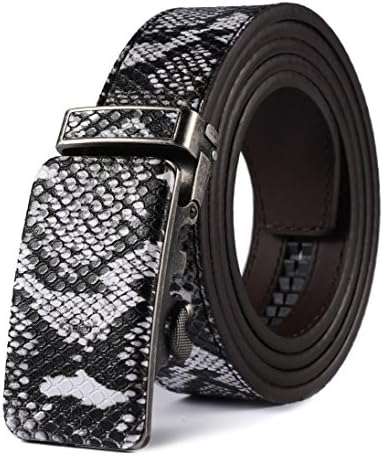[Snake Skin Print With Automatic buckle] HW Zone Men's Solid Leather Snake Skin-Print Ratchet Leather Belt Wide 1 3/8",waist 26-44,Snake 2