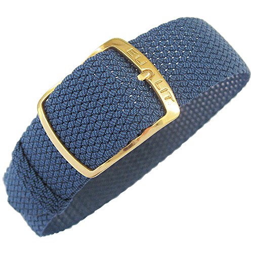 Eulit Kristall 18mm Blue Perlon Gold Buckle Watch Strap