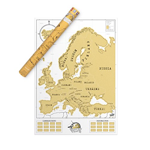 Luckies of London LUD9W Europe Scratch Off Travel Map - Amazing Map Décor - The Perfect Travel Gift - White/Gold, Euro Edition