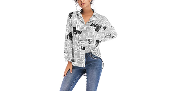 Newspaper Print Blouse Shirt Women 