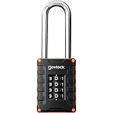 NovLock 2.76&rdquo; Long Shackle Combination Lock, Indoor &amp; Outdoor Padlock | Extended Reach, Easy-to-Read Dials, Weatherproof, Hardened Steel, for Lockers, Cabinets, Toolboxes &amp; Sheds, 1-Pack, Orange