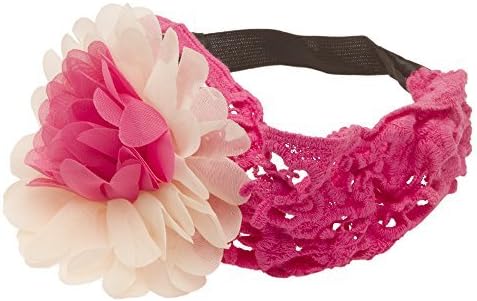 NeedyBee Broad Lace Pink HairBand for Toddlers/Girls/Babies/Newborn with Ivory Crochet & Georgette Flower (Kids Hair Accessories)