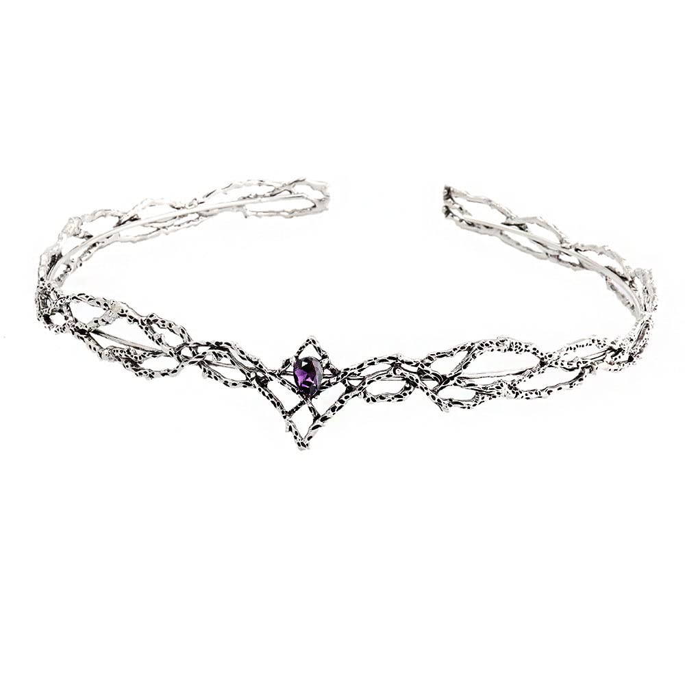 Crown Crystals Tiaras Hair Band Bridal Crowns Princess King Headband For Birthday Wedding Halloween Costume Party (Silver Purple)