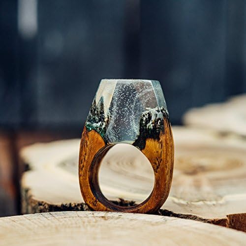 OKTIE Wooden Resin Ring Wood Resin Ring For Women Mountain Ring Handmade Secret Resin Nature Ring Wood And Resin Rings Resin Ring Gift For Women