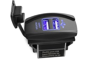 Edinstry UTV ATV Dual USB Charger Universal Rocker Style Fast Charger Port with Blue LED Light