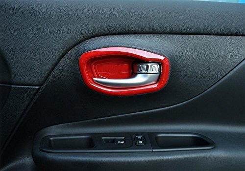 FMtoppeak 4 pcs Car Inner Door Handle Bowl Cover Trim Frame for Jeep Renegade 2014 UP Red