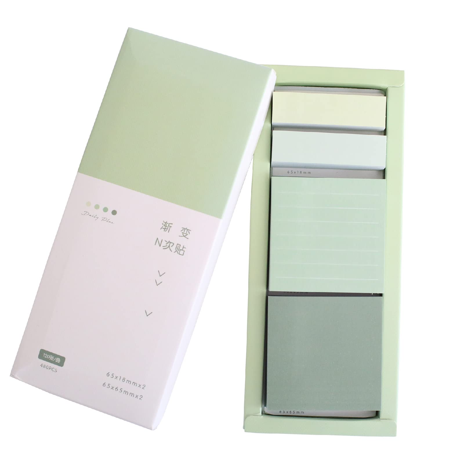 Green Lined Sticky Notes Set, 240 Sheets Pastel Sticky Note Pads, Self-Stick Index Tabs Memo Notepads for School, Office and Home