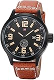 Readeel Mens Sports Wrist Watch Leather Strap Quartz Date&Week Men Watches,Brown