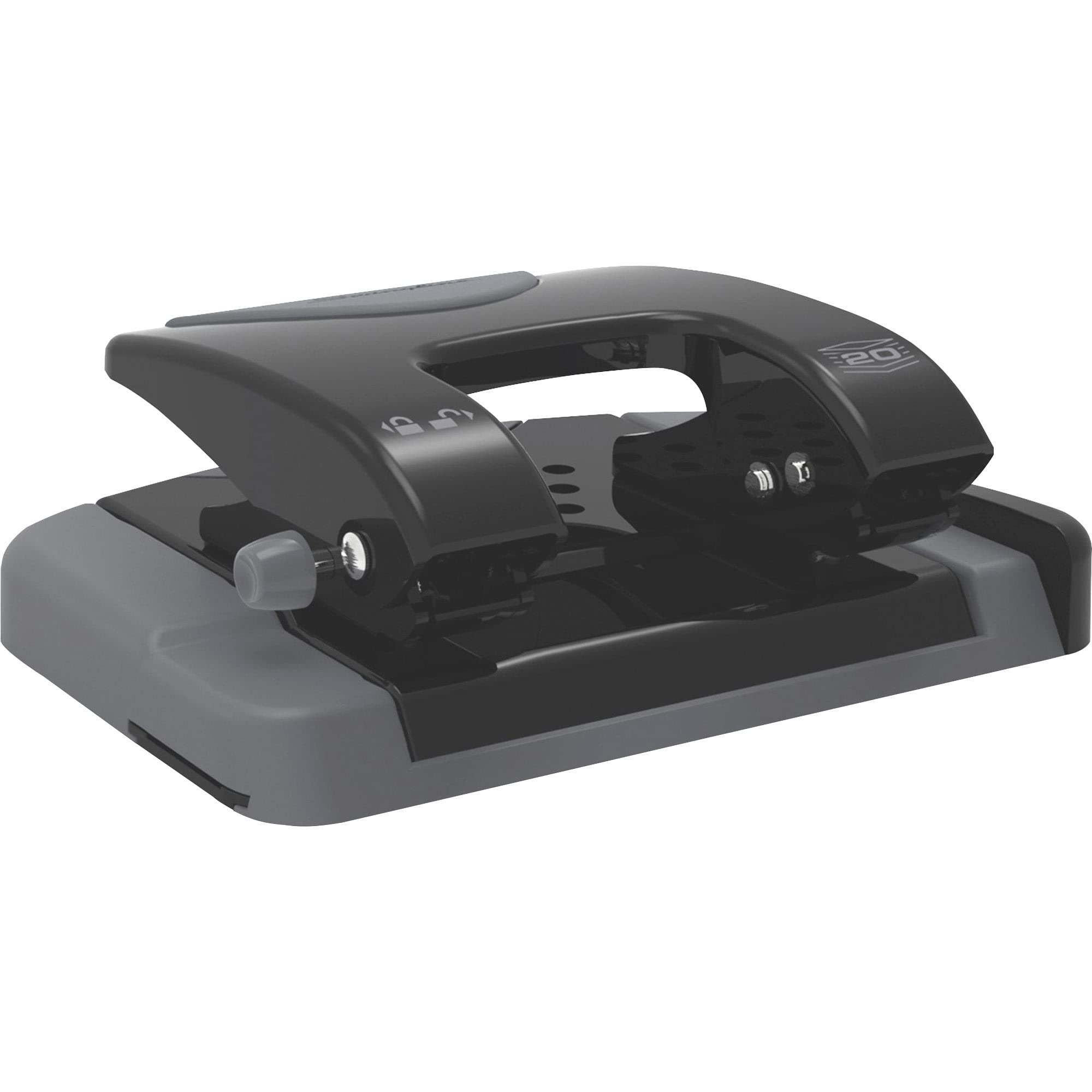 Swingline 2 Hole Punch, 20 Sheet Capacity Hole Puncher, Paper Punch, SmartTouch Low Effort Comfort Handle, Alignment Guide, Black & Gray (74135)