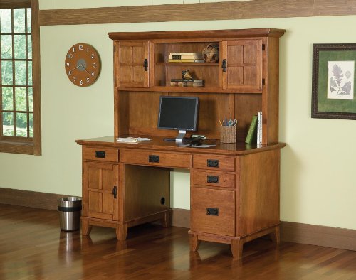 Home Style 5180-184 Arts and Crafts Double Pedestal Desk and Hutch, Cottage Oak Finish