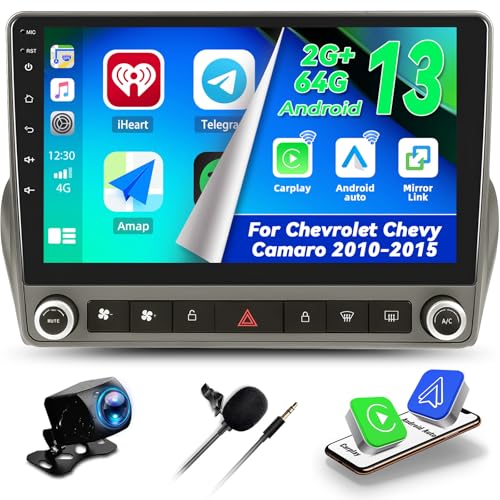 CAMECHO 2+64G Android 13 Car Stereo for Chevrolet Chevy Camaro 2010-2015, Wireless CarPlay Radio & Android Auto Car Radio, 9