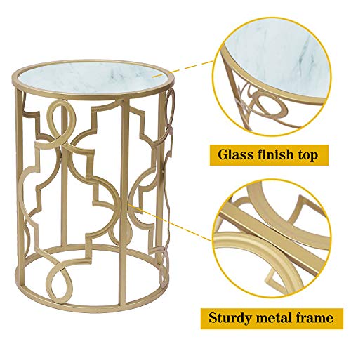 RiteSune Gold Round Nesting End Side Tables Glass Top Set of 2