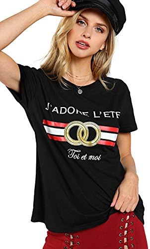 WDIRA Women's Summer Short Sleeve Cute Graphic Tee Shirt Top