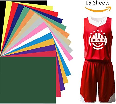 Heat Transfer Vinyl 12 x 10 Inch,FireBee 15 Sheets Assorted Colors Iron On for T-Shirts,Cricut,Silhouette Cameo