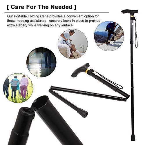 Festnight Walking Stick Folding Cane Adjustable Height Hand Walking Stick Balancing Mobility Aid with Comfortable T Handles