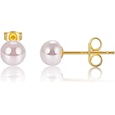 EAMTI Pearl Earrings for Women Trendy 18K Gold Plated Sterling Silver Freshwater Cultured Pearl Stud Earrings Hypoallergenic 5.5-9.5MM