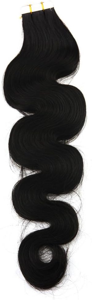 Body Wave Tape in Extension Human Hair Remy Human Hair #1 Jet Black Color 20 Inch 50 Grams 20 Pieces Per Pack Glue in Extensions Seamless Tape Extensions Wavy PARAHAIR Wavy Hair Extensions