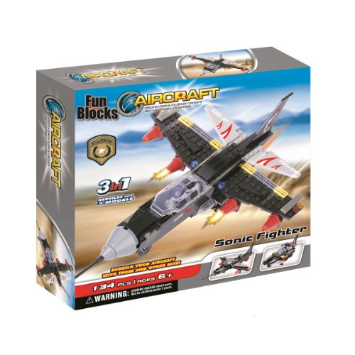 Fun Blocks (Compatible with Lego) Military Sonic Fighter Jet 3-in-1 Brick Set (134 Pieces)
