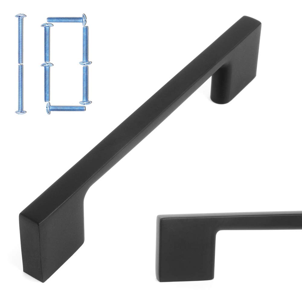 KOOFIZO Wide Foot Cabinet Bar Pull - Black Modern Solid Handle, 3.8 Inch/96mm Screw Spacing, 10-Pack for Kitchen Cupboard Door, Bedroom Dresser Drawer, Bathroom Wardrobe Hardware
