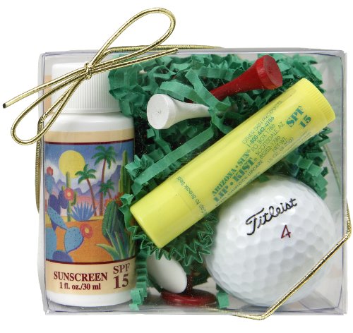 Arizona Sun Golf Set â€“ Includes Sun Screen SPF 15 â€“ Sun Protection â€“ SPF 15 Lipkist Lipbalm â€“ Sun Protection lip balm for lips - Golf Tees â€“ Ball Markers â€“ Golf Ball - Perfect Gift Idea For a Golfer