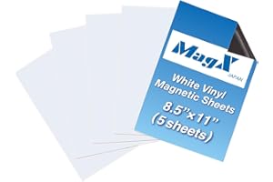 MagX Magnetic Sheets White, 8.5 x 11 Inch, 5 Sheets, Flexible Vinyl Magnet Sheets, Magnetic PVC Sheets, Vinyl Sheets for DIY 