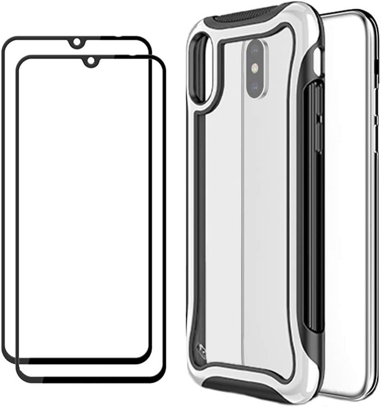 FANFO® Rugged Clear Case for Samsung Galaxy A20s, [Candy series] Full-body Shock-Absorption Anti-fingerprint Anti-fall + 2 PACK Screen Protector, White