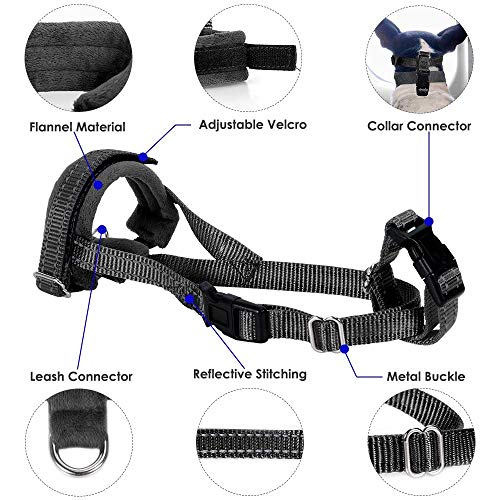 AutoWT Nylon Dog Muzzle, Adjustable Loop, Soft Flannel Padding, Comfortable Breathable Secure Quick Fit Muzzles for Small Medium Large Dog, Prevent from Biting, Chewing and Barking (L, Black)